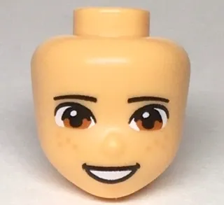 Mini Doll, Head Friends with Black Eyebrows, Dark Orange Eyes, Freckles and Open Mouth Smile with Teeth Pattern