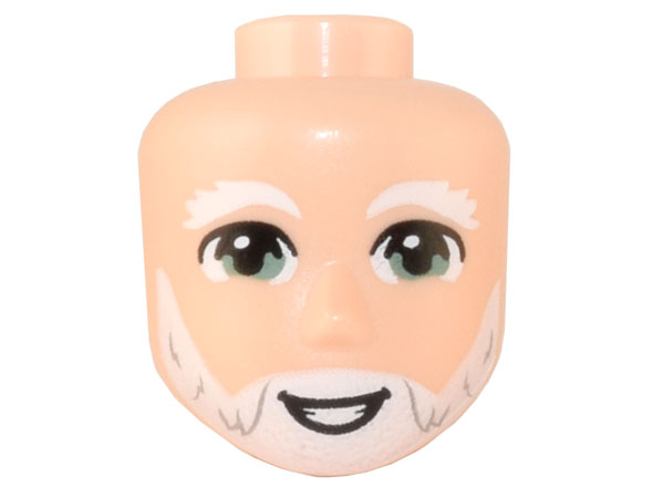 Mini Doll, Head Friends Male Large with White Eyebrows and Beard, Sand Green Eyes, Smile with Teeth Pattern