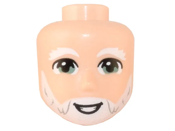 Mini Doll, Head Friends Male Large with White Eyebrows and Beard, Sand Green Eyes, Smile with Teeth Pattern