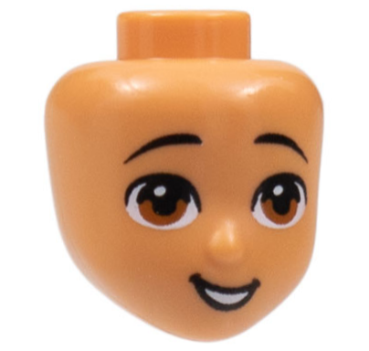 Mini Doll, Head Friends with Black Eyebrows, Dark Orange Eyes, Open Mouth Smile with Teeth Pattern