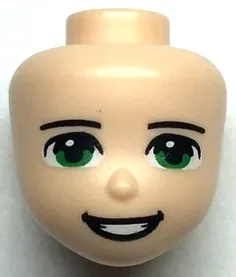 Mini Doll, Head Friends with Black Thin Eyebrows, Green Eyes, and Open Mouth Smile with Teeth Pattern
