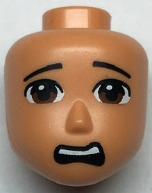Mini Doll, Head Friends Male Large with Reddish Brown Eyes, Black Eyebrows and Scared Open Mouth Pattern