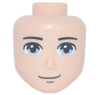 Mini Doll, Head Friends Male Large with Black Thin Eyebrows, Bright Light Blue Eyes, Chin Dimple, Grin Pattern