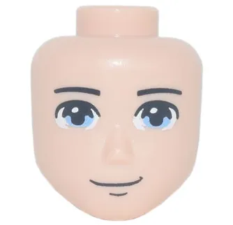 Mini Doll, Head Friends Male Large with Black Thin Eyebrows, Bright Light Blue Eyes, Chin Dimple, Grin Pattern