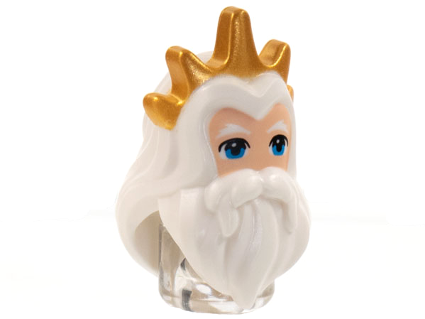 Minifigure, Hair Long with Center Part and Beard with Gold Crown, Light Nougat Face, Dark Azure Eyes Pattern