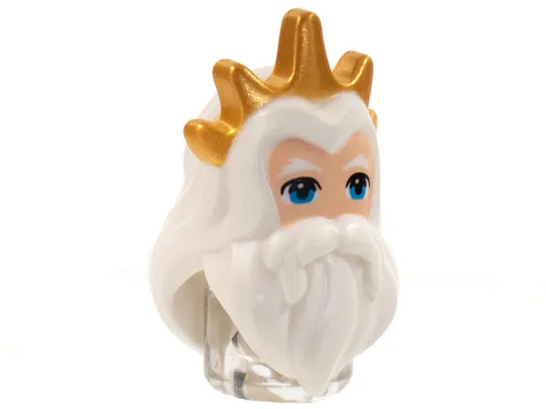 Minifigure, Hair Long with Center Part and Beard with Gold Crown, Light Nougat Face, Dark Azure Eyes Pattern