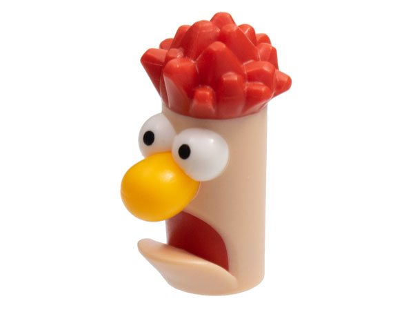 Minifigure, Head, Modified Muppet Beaker, Red Hair and Mouth, Bright Light Orange Nose Pattern