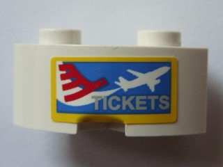 Brick, Round Corner 2 x 2 Macaroni with Stud Notch and Reinforced Underside with Airplane and 'TICKETS' Pattern (Sticker) - Set 3182