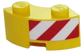 Brick, Round Corner 2 x 2 Macaroni with Stud Notch and Reinforced Underside with Red and White Danger Stripes on Right Pattern (Sticker) - Set 60152