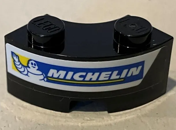 Brick, Round Corner 2 x 2 Macaroni with Stud Notch and Reinforced Underside with Michelin Logo on White Stripe Pattern Model Right Side (Sticker) - Set 75881
