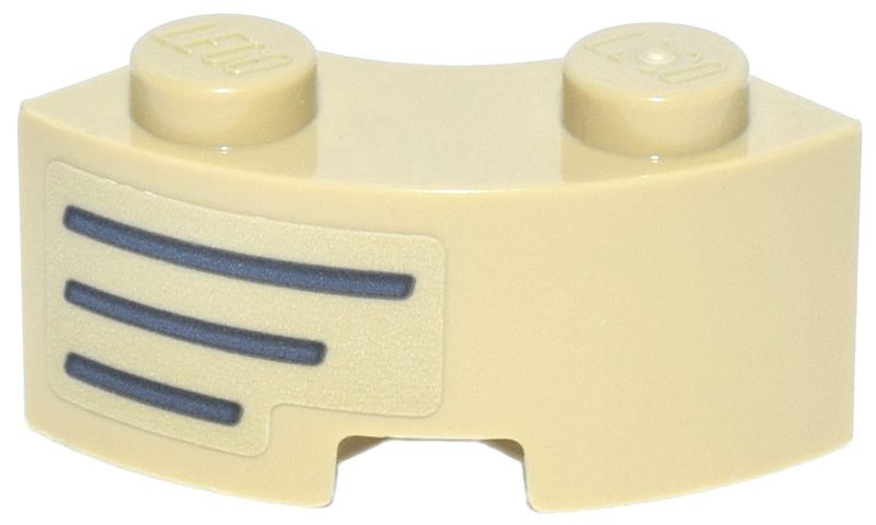 Brick, Round Corner 2 x 2 Macaroni with Stud Notch and Reinforced Underside with Dark Bluish Gray Vehicle Grille Lines Pattern Model Left Side (Sticker) - Set 72044