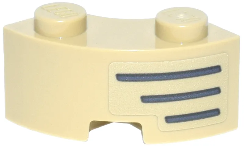 Brick, Round Corner 2 x 2 Macaroni with Stud Notch and Reinforced Underside with Dark Bluish Gray Vehicle Grille Lines Pattern Model Right Side (Sticker) - Set 72044