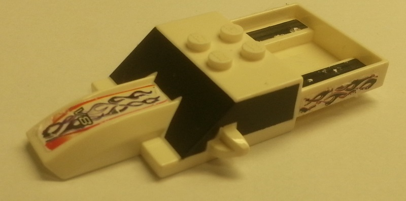 Vehicle, Top Fast Food Racer 4 x 10 with Pickup Bed with Black Windshield and Side Windows, Flames and 'V8' Pattern (Stickers) - Gear McDR2 / McDR5US