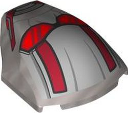 Large Figure Armor, Smooth with 2 x 2 Round Brick Attachment with Silver Armor Plates, Black Glasses with Red Lenses and Reflections, Dark Red Stripes on Forehead and Cheeks Pattern (Ant-Man Head)