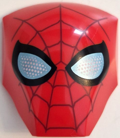 Large Figure Armor, Smooth with 2 x 2 Round Brick Attachment with Dark Red Webbing, Large Metallic Light Blue Eyes with White Dots and Black Borders Pattern (Iron Spider-Man Head)
