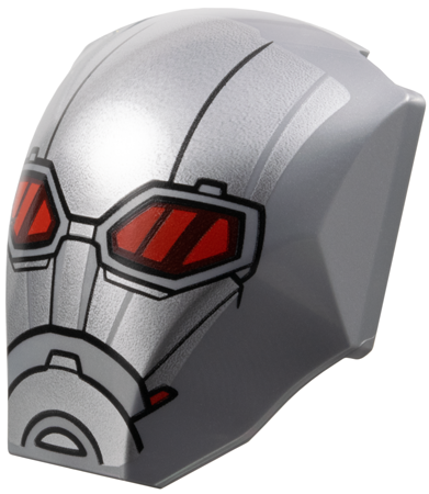 Large Figure Armor, Smooth with 2 x 2 Round Brick Attachment with Silver Armor Plates, Glasses with Red Lenses and Dark Red Reflections, Black Lines on Forehead (Ant-Man Head)