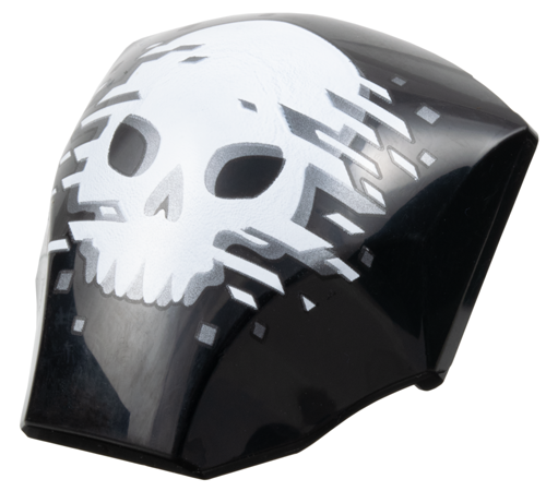 Large Figure Armor, Smooth with 2 x 2 Round Brick Attachment with White Skull with Pixelated Shearing and Dark Silver Drop Shadow Pattern