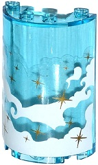 Cylinder Half 2 x 4 x 5 with 1 x 2 Cutout with White Smoke and Gold Stars Pattern (Sticker) - Set 41105