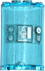 Cylinder Half 2 x 4 x 5 with 1 x 2 Cutout with Medical Graphs, Minifigure on Screen, 'CLS', Padlock Symbol, and Keypad Pattern (Sticker) - Set 70173