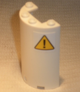 Cylinder Half 2 x 4 x 5 with 1 x 2 Cutout with Black Exclamation Mark on Yellow Triangle Pattern (Sticker) - Set 60010