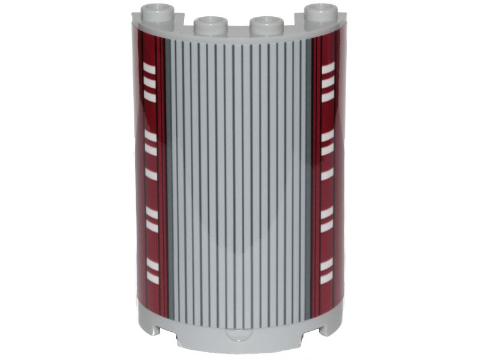 Cylinder Half 2 x 4 x 5 with 1 x 2 Cutout with SW Cloud City Black Lines, Gray Stripes and Dark Red Wall Ornament Pattern (Sticker) - Set 75222