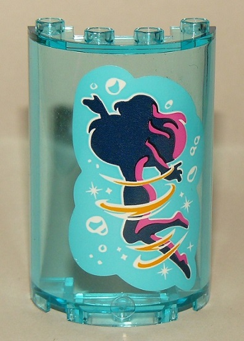 Cylinder Half 2 x 4 x 5 with 1 x 2 Cutout with Girl Silhouette and Bubbles on Medium Azure Background Pattern (Sticker) - Set 41145