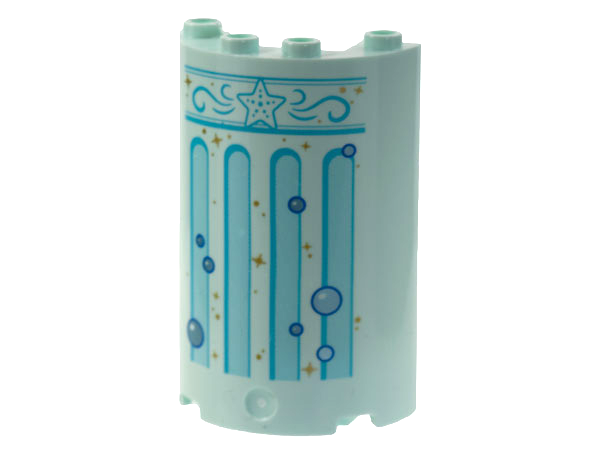 Cylinder Half 2 x 4 x 5 with 1 x 2 Cutout with Medium Azure Star, Filigree, and Columns, Gold Sparkles, Metallic Light Blue Bubbles Pattern