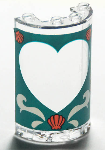 Cylinder Half 2 x 4 x 5 with 1 x 2 Cutout with Heart Border and Coral Shells on Dark Turquoise Background Pattern (Sticker) - Set 41380