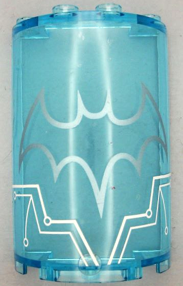 Cylinder Half 2 x 4 x 5 with 1 x 2 Cutout with Metallic Light Blue Batman Logo and White Circuitry Pattern (Sticker) - Set 41239