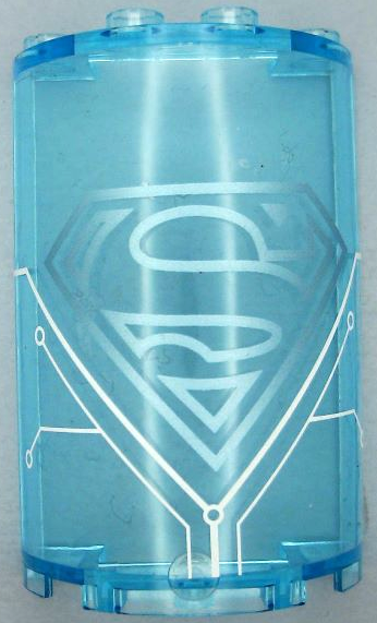 Cylinder Half 2 x 4 x 5 with 1 x 2 Cutout with Metallic Light Blue Superman Logo and White Circuitry Pattern (Sticker) - Set 41239