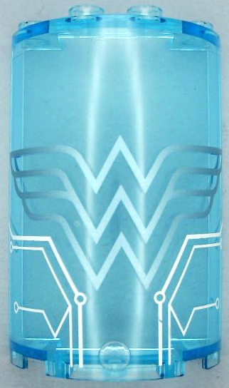 Cylinder Half 2 x 4 x 5 with 1 x 2 Cutout with Metallic Light Blue Wonder Woman Logo and White Circuitry Pattern (Sticker) - Set 41239
