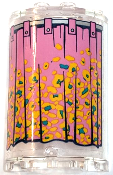 Cylinder Half 2 x 4 x 5 with 1 x 2 Cutout with Dark Pink Curtain with Bright Light Orange and Dark Turquoise Flowers and Silver Rail Pattern (Sticker) - Set 41427
