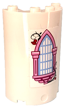 Cylinder Half 2 x 4 x 5 with 1 x 2 Cutout with Bright Light Blue Window with Bright Pink Frame, 2 Red Roses and Dark Green Vines Pattern (Sticker) - Set 41152