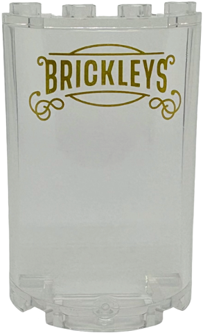 Cylinder Half 2 x 4 x 5 with 1 x 2 Cutout with Gold Ornate 'BRICKLEYS' Pattern