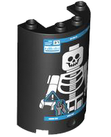 Cylinder Half 2 x 4 x 5 with 1 x 2 Cutout with Dark Azure Airport Body Scanner X-Ray, White Skeleton, Warning Triangle and Keys Pattern