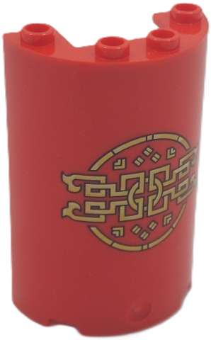 Cylinder Half 2 x 4 x 5 with 1 x 2 Cutout with Gold Geometric Chain, Rings and Symbols with Black Outlines Pattern