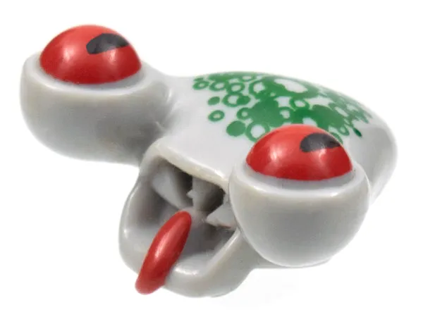 Minifigure, Head, Modified Alien with Tongue and Red Eyes, Dark Green Scales Pattern (Squidman)