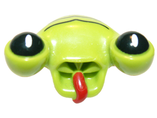 Minifigure, Head, Modified Alien with Tongue and Black Eyes, Black Lines Pattern