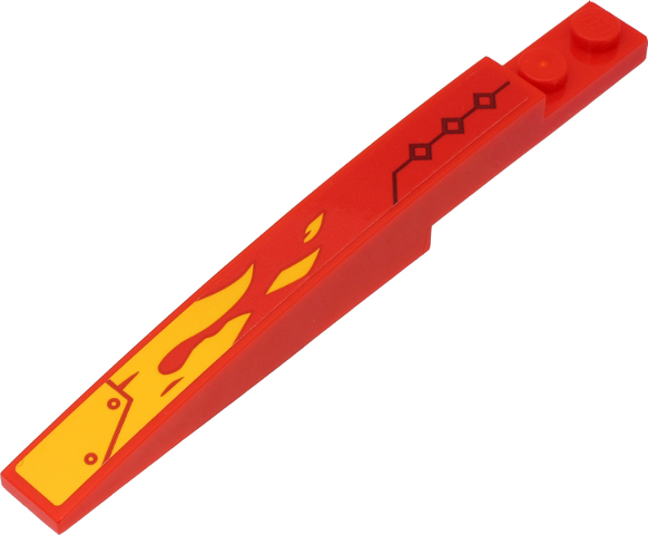 Slope, Curved 10 x 1 with Yellow Flames and Black Line and Squares on Red Background Pattern Model Left Side (Sticker) - Set 71704