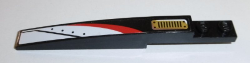 Slope, Curved 10 x 1 with Red and White Stripe and Gold Grille Pattern Model Left Side (Sticker) - Set 70595