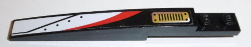 Slope, Curved 10 x 1 with Red and White Stripe and Gold Grille Pattern Model Right Side (Sticker) - Set 70595