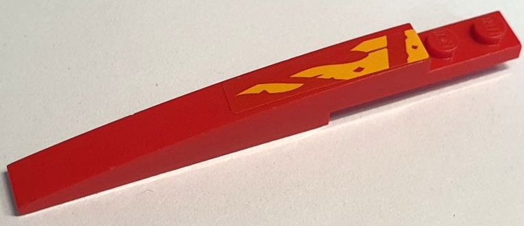 Slope, Curved 10 x 1 with Bright Light Orange Flames and Diagonal Stripe Pattern Model Left Side (Sticker) - Set 71748