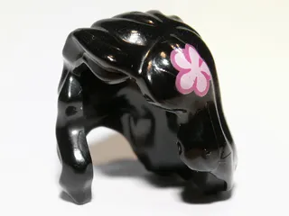 Minifigure, Hair Female Mid-Length with Part over Right Shoulder with Bright Pink Flower Pattern on Left Side