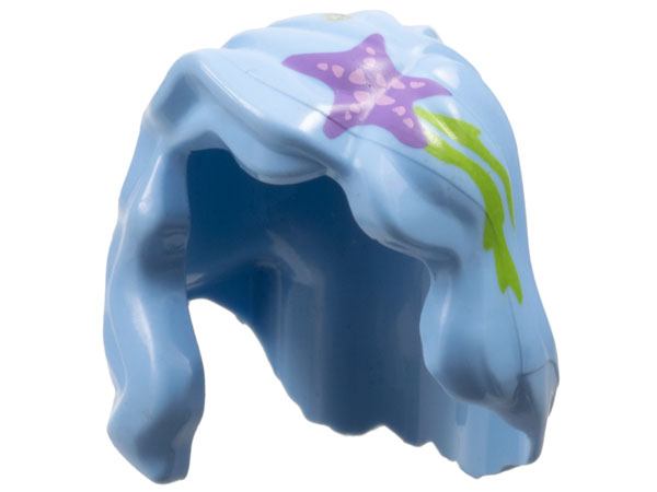 Minifigure, Hair Female Mid-Length with Part over Right Shoulder with Medium Lavender Starfish / Sea Star and Lime Seaweed Pattern