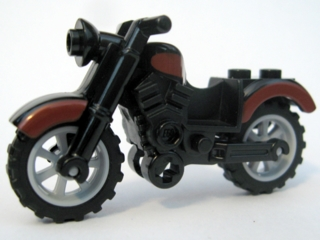 Motorcycle Vintage with Black Chassis and Light Bluish Gray Wheels with Dark Red Trim Pattern