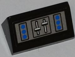 Slope 30 1 x 2 x 2/3 with Blue Buttons and Levers Pattern (Sticker) - Set 7287