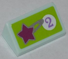 Slope 30 1 x 2 x 2/3 with Star and Purple Number 2 in White Circle on Lime Background Pattern (Sticker) - Set 41007