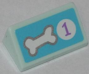 Slope 30 1 x 2 x 2/3 with Dog Bone and Purple Number 1 in White Circle on Medium Azure Background Pattern (Sticker) - Set 41007