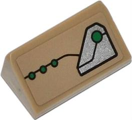 Slope 30 1 x 2 x 2/3 with Black Line, 4 Green Dots and Silver Metal Plate Pattern (Sticker) - Set 76009