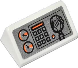 Slope 30 1 x 2 x 2/3 with Gauges, Buttons, Orange Bar, and Radio on Silver Background Pattern (Sticker) - Set 60014